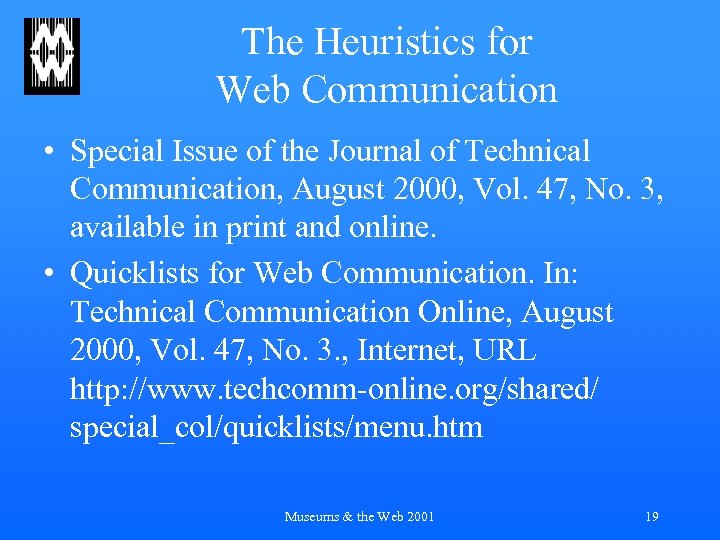 The Heuristics for Web Communication • Special Issue of the Journal of Technical Communication,