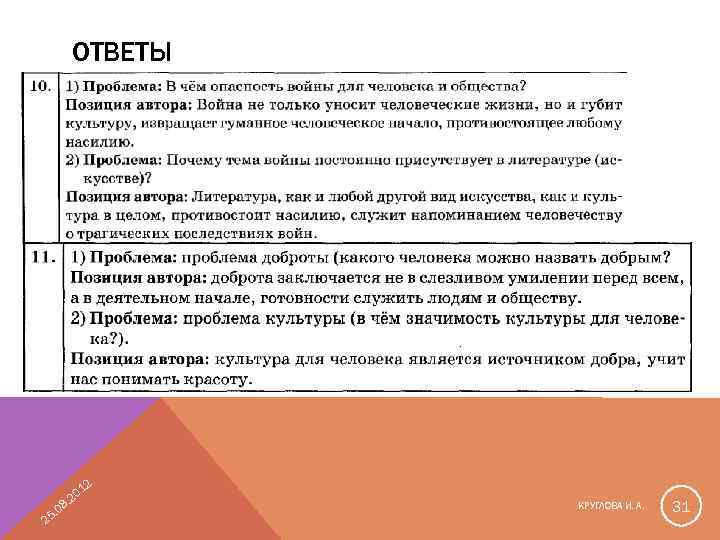 ОТВЕТЫ 12 08 5. 2 0. 2 КРУГЛОВА И. А. 31 