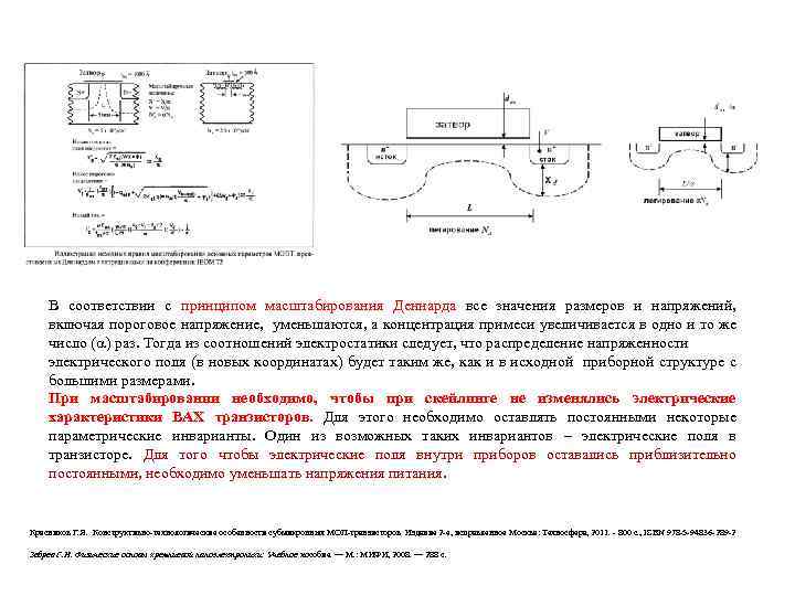 В соответствии с принципом масштабирования Деннарда все значения размеров и напряжений, включая пороговое напряжение,