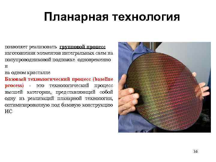 Планарная технология позволяет реализовать групповой процесс изготовления элементов интегральных схем на полупроводниковой подложке одновременно