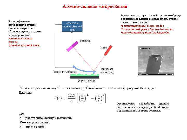 Атомно-силовая микроскопия Топографические изображения в атомносиловом микроскопе обычно получают в одном из двух режимов: