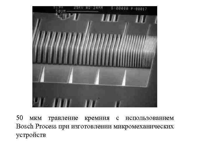 50 мкм травление кремния с использованием Bosch Process при изготовлении микромеханических устройств 