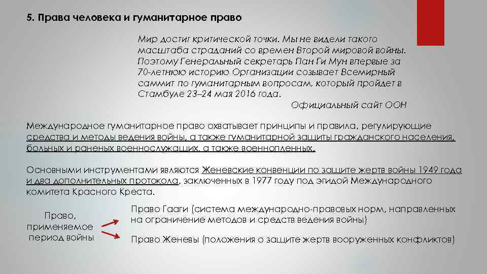 5. Права человека и гуманитарное право Мир достиг критической точки. Мы не видели такого