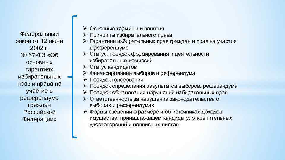 Федеральный закон от 12 июня 2002 г. № 67 -ФЗ «Об основных гарантиях избирательных