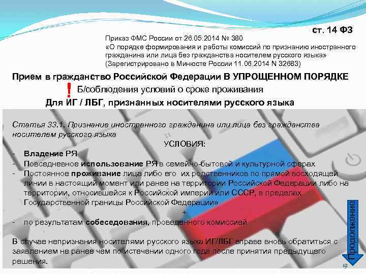 ст. 14 ФЗ Приказ ФМС России от 26. 05. 2014 № 380 «О порядке
