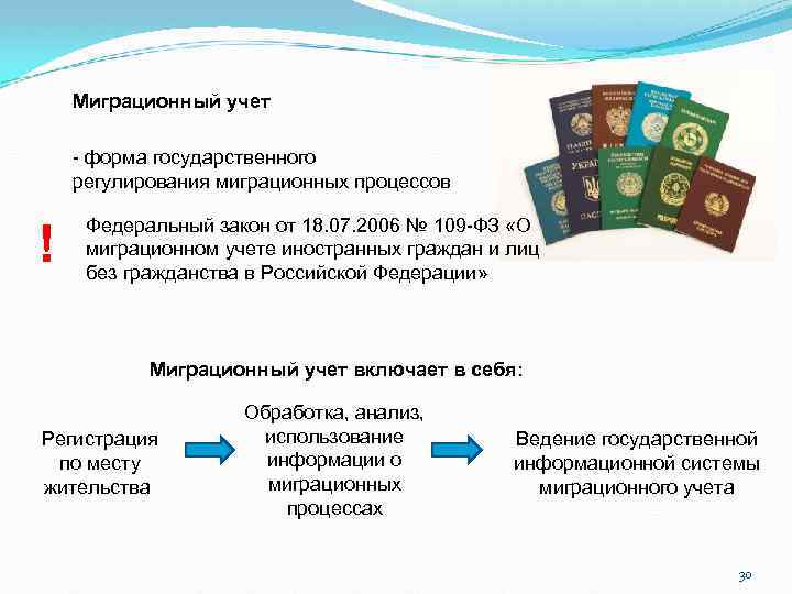 Миграционный учет - форма государственного регулирования миграционных процессов ! Федеральный закон от 18. 07.