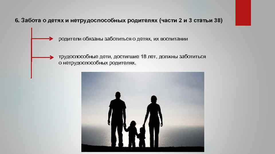 6. Забота о детях и нетрудоспособных родителях (части 2 и 3 статьи 38) родители