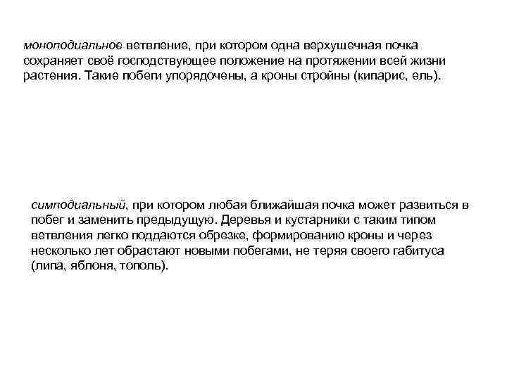 моноподиальное ветвление, при котором одна верхушечная почка сохраняет своё господствующее положение на протяжении всей