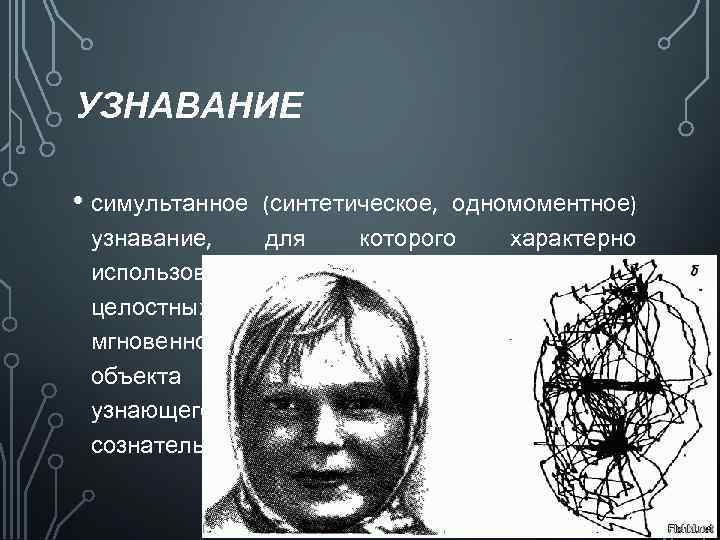 УЗНАВАНИЕ • симультанное (синтетическое, одномоментное) узнавание, для которого характерно использование наглядных признаков и (или)