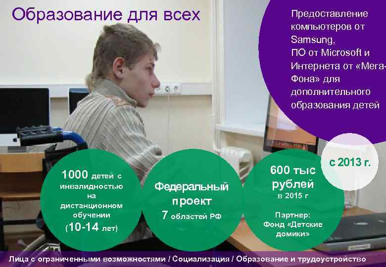 Образование для всех 1000 детей с инвалидностью на дистанционном обучении (10 -14 лет) Федеральный