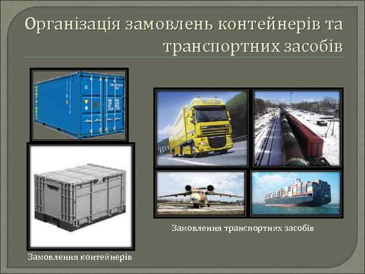 Організація замовлень контейнерів та транспортних засобів Замовлення контейнерів 