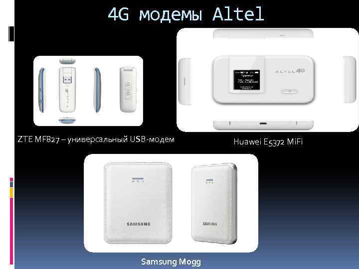 4 G модемы Altel ZTE MF 827 – универсальный USB-модем Samsung Mogg Huawei E