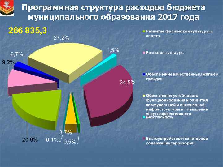 Программная структура расходов бюджета муниципального образования 2017 года 266 835, 3 