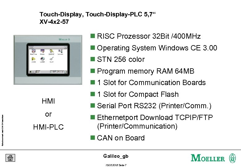 Touch-Display, Touch-Display-PLC 5, 7“ XV-4 x 2 -57 n RISC Prozessor 32 Bit /400