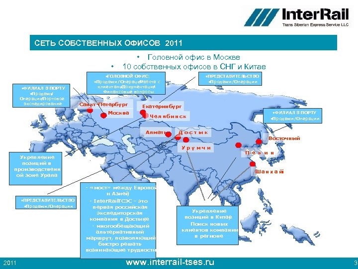 СЕТЬ СОБСТВЕННЫХ ОФИСОВ 2011 • • Головной офис в Москве 10 собственных офисов в