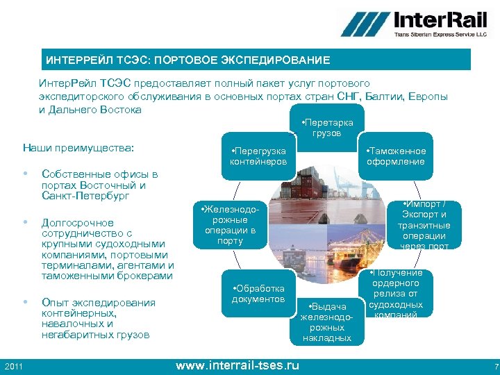 ИНТЕРРЕЙЛ ТСЭС: ПОРТОВОЕ ЭКСПЕДИРОВАНИЕ Интер. Рейл ТСЭС предоставляет полный пакет услуг портового экспедиторского обслуживания