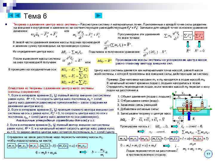 Тема 6 n Теорема о движении центра масс системы – Рассмотрим систему n материальных