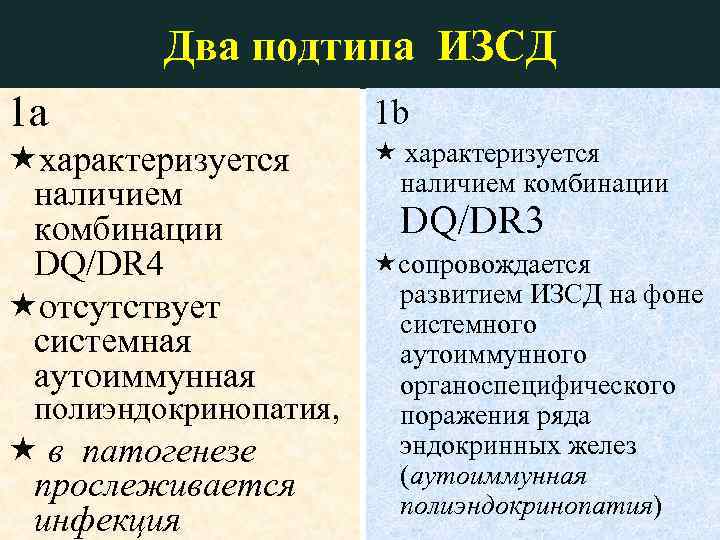 Два подтипа ИЗСД 1 а 1 b характеризуется наличием комбинации DQ/DR 4 отсутствует системная