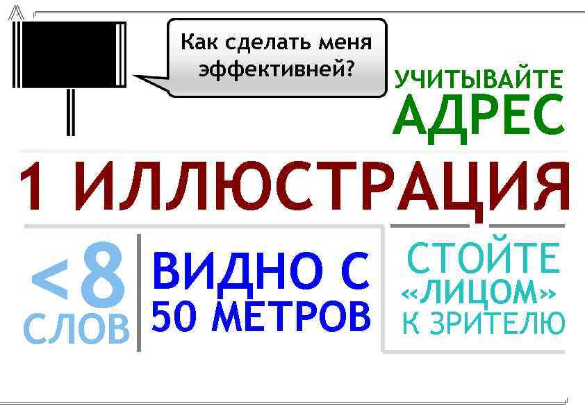 Как сделать меня эффективней? УЧИТЫВАЙТЕ АДРЕС 1 ИЛЛЮСТРАЦИЯ <8 50 МЕТРОВ СЛОВ ВИДНО С