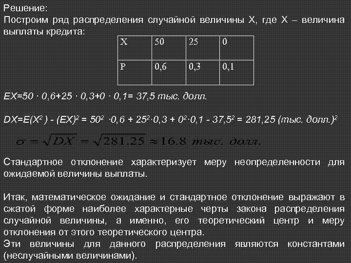 Контрольная работа по теме Расчет математического ожидания и дисперсии