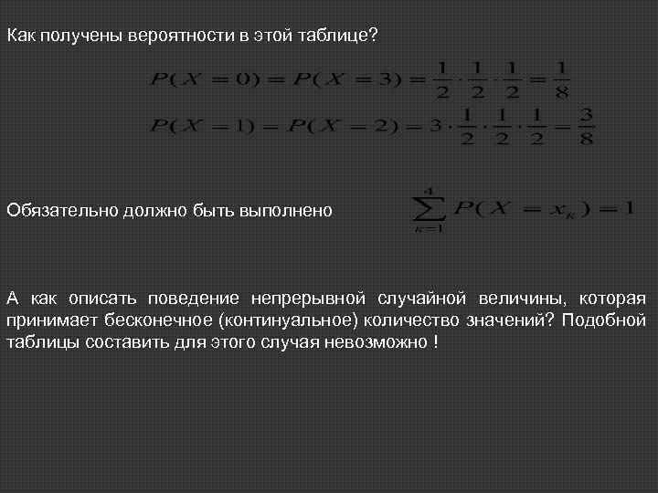 Как получены вероятности в этой таблице? Обязательно должно быть выполнено А как описать поведение