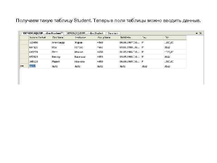Получаем такую таблицу Student. Теперь в поля таблицы можно вводить данные. 