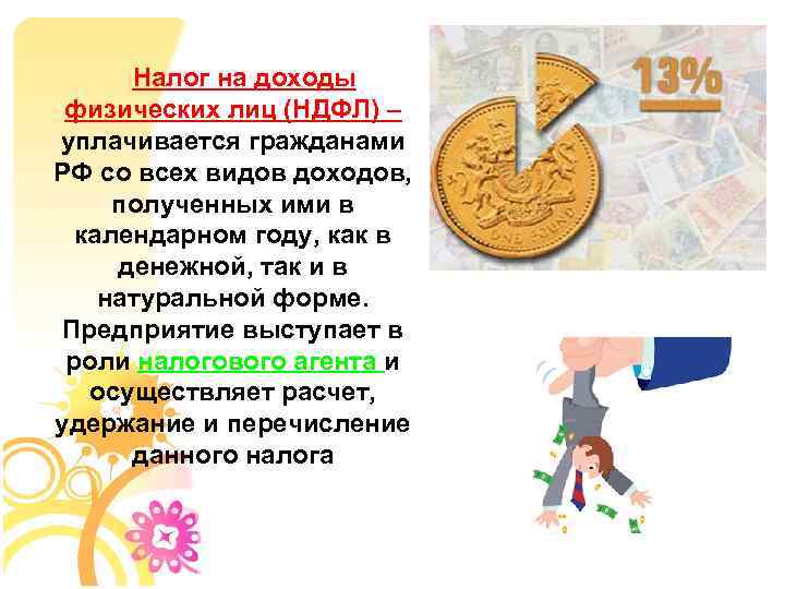 Налог на доход вид налога. Налог на доходы. Доход в денежной форме НДФЛ. Презентация на тему НДФЛ. Функция налога на доходы физических лиц.