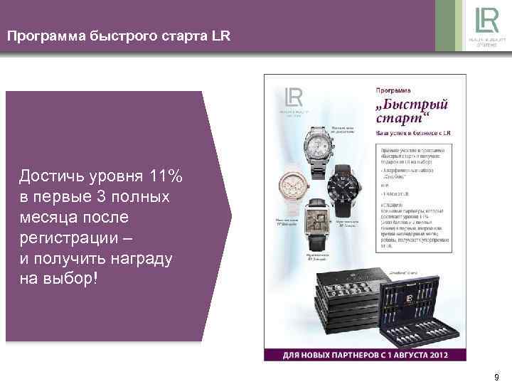 Программа быстрого старта LR Достичь уровня 11% в первые 3 полных месяца после регистрации