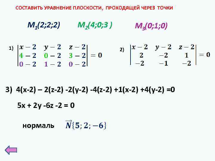 Уравнение плоскости через 2. Уравнение плоскости через три точки. Уравнение плоскости проходящей через 3 точки формула. Уравнение плоскости проходящей через точку. Составьте уравнение плоскости проходящей через точки.
