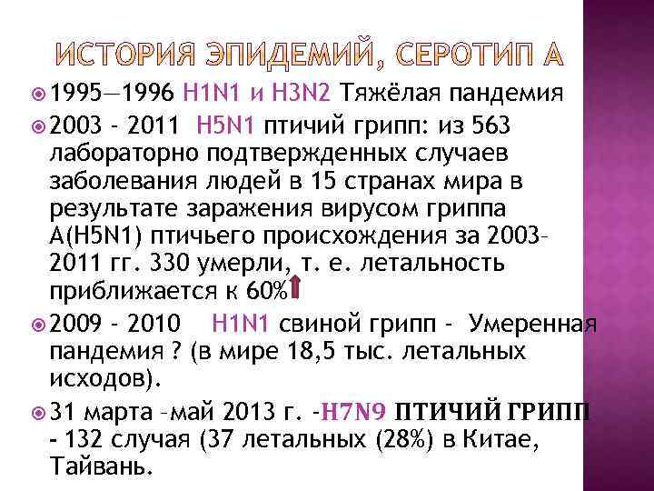  1995— 1996 H 1 N 1 и H 3 N 2 Тяжёлая пандемия
