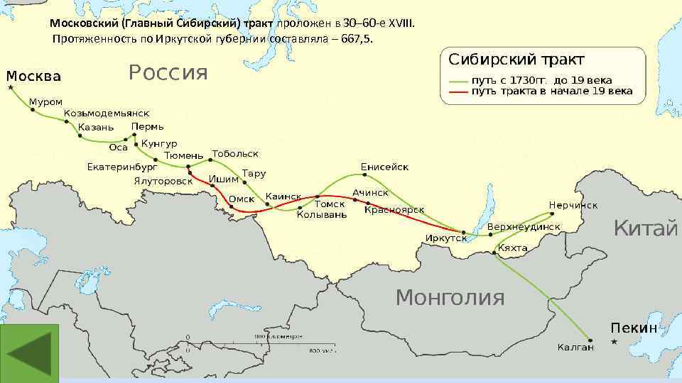 Московский (Главный Сибирский) тракт проложен в 30– 60 -е XVIII. Протяженность по Иркутской губернии