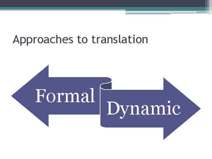 Approaches to translation Formal Dynamic 
