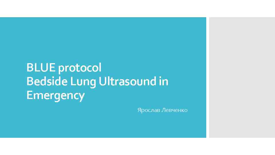 BLUE protocol Bedside Lung Ultrasound in Emergency Ярослав Левченко 