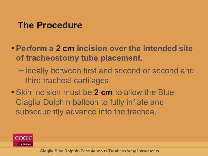 The Procedure • Perform a 2 cm incision over the intended site of tracheostomy