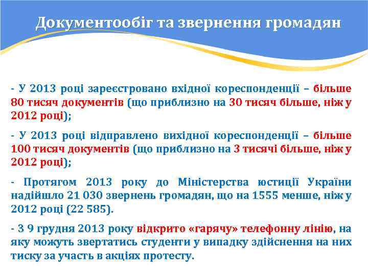 Документообіг та звернення громадян - У 2013 році зареєстровано вхідної кореспонденції – більше 80