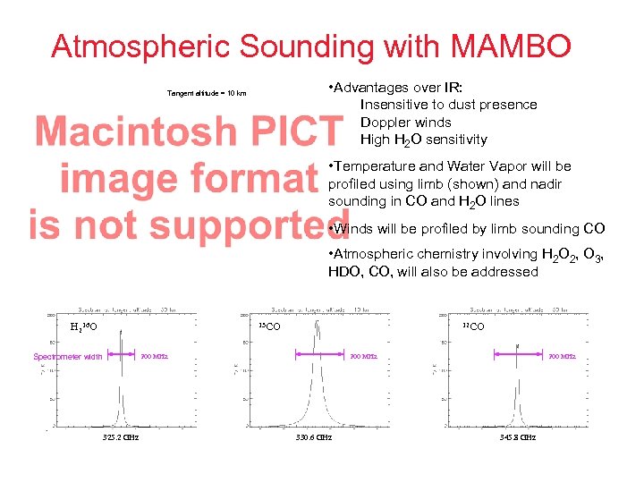 Atmospheric Sounding with MAMBO • Advantages over IR: Insensitive to dust presence Doppler winds