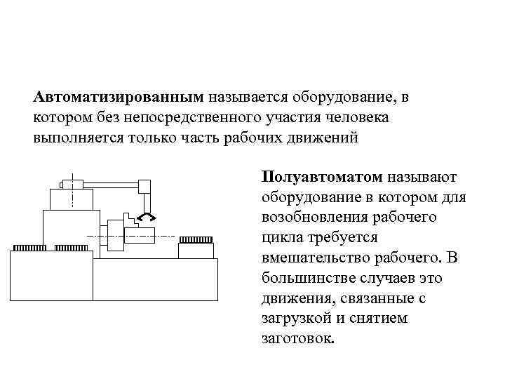 Автоматизированным называется оборудование, в котором без непосредственного участия человека выполняется только часть рабочих движений