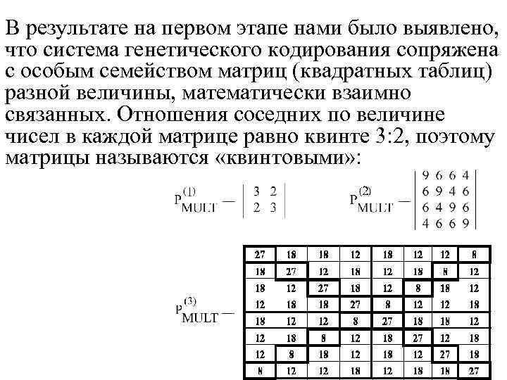 В результате на первом этапе нами было выявлено, что система генетического кодирования сопряжена с