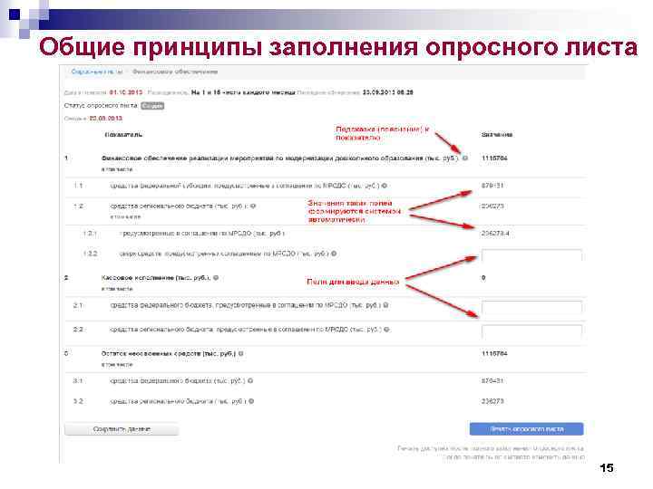 Общие принципы заполнения опросного листа 15 