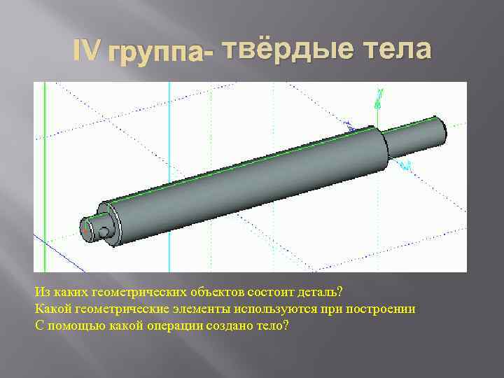 IV группа- твёрдые тела Из каких геометрических объектов состоит деталь? Какой геометрические элементы используются