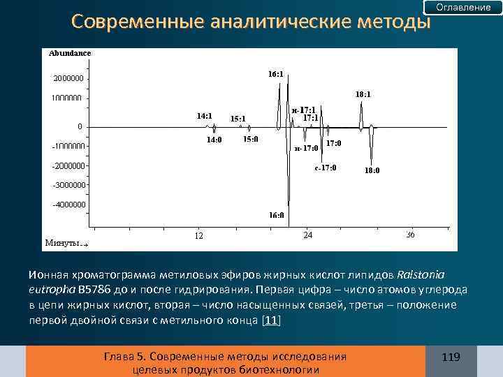 Современные аналитические методы Оглавление Ионная хроматограмма метиловых эфиров жирных кислот липидов Ralstonia еutrophа В
