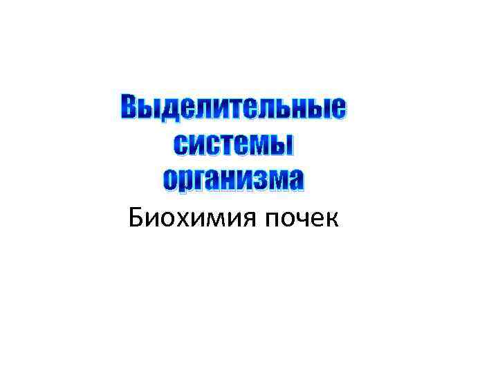 Выделительные системы организма Биохимия почек 