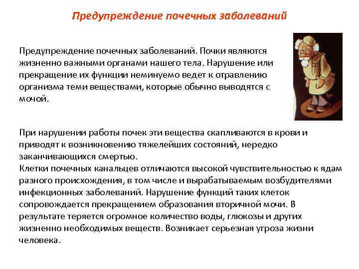 Предупреждение почечных заболеваний. Почки являются жизненно важными органами нашего тела. Нарушение или прекращение их