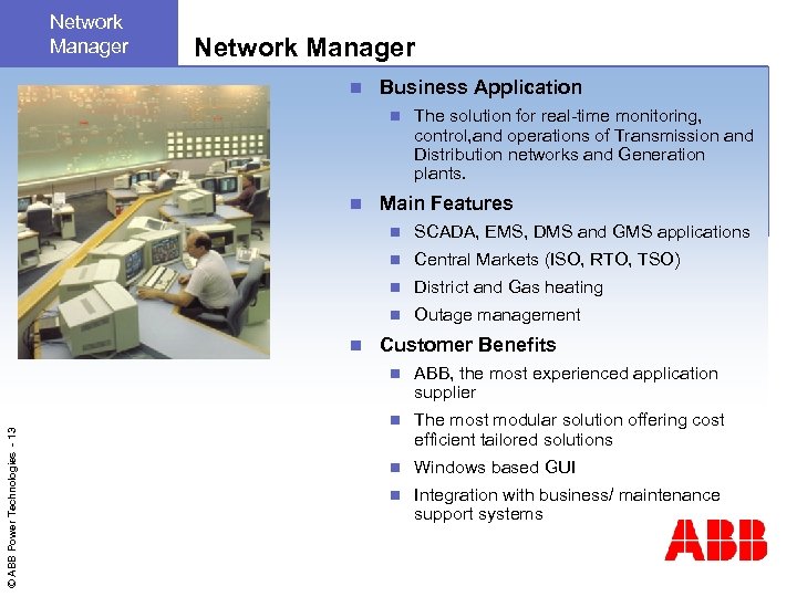 Network Manager n Business Application n n The solution for real-time monitoring, control, and