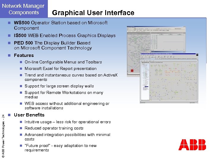 Network Manager Components Graphical User Interface n WS 500 Operator Station based on Microsoft
