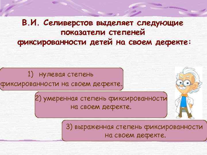 Что означают термины фиксированность на дефекте внутренняя картина дефекта