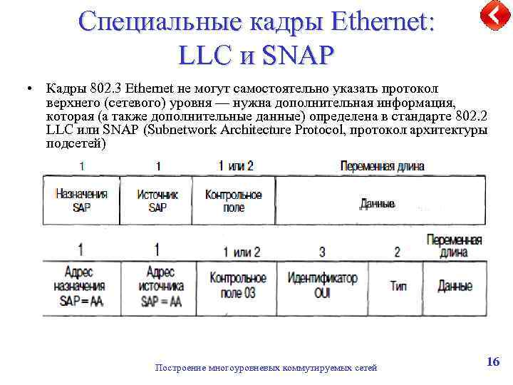 Специальные кадры Ethernet: LLC и SNAP • Кадры 802. 3 Ethernet не могут самостоятельно