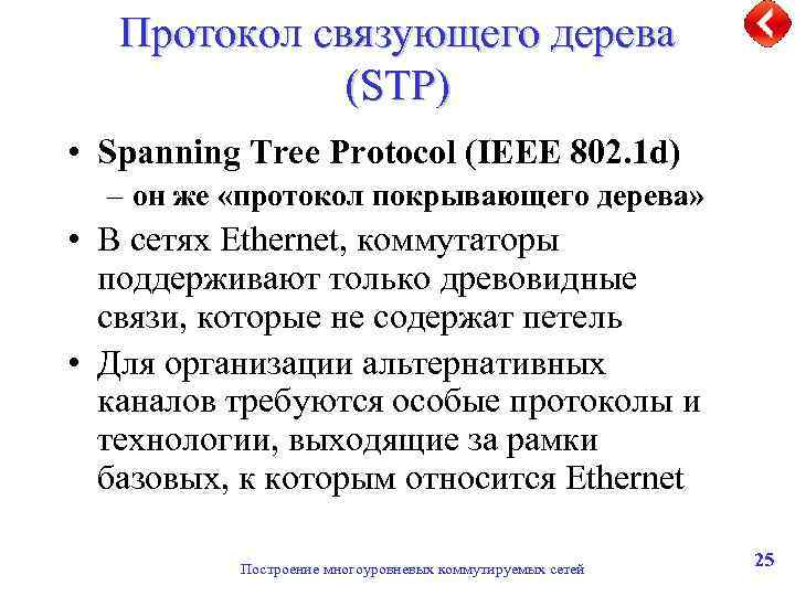 Протокол связующего дерева (STP) • Spanning Tree Protocol (IEEE 802. 1 d) – он