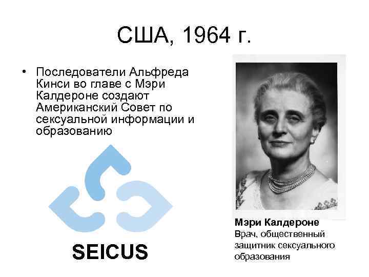 США, 1964 г. • Последователи Альфреда Кинси во главе с Мэри Калдероне создают Американский