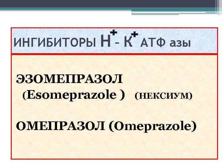 ИНГИБИТОРЫ Н–К ЭЗОМЕПРАЗОЛ (Esomeprazole ) АТФ азы (НЕКСИУМ) ОМЕПРАЗОЛ (Omeprazole) 